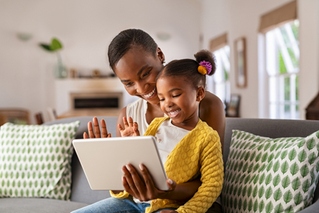 mother and daughter on a video call